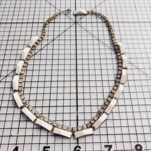 Necklace VTG Kramer of New York White Enamel Rhinestone Mid Century Statement